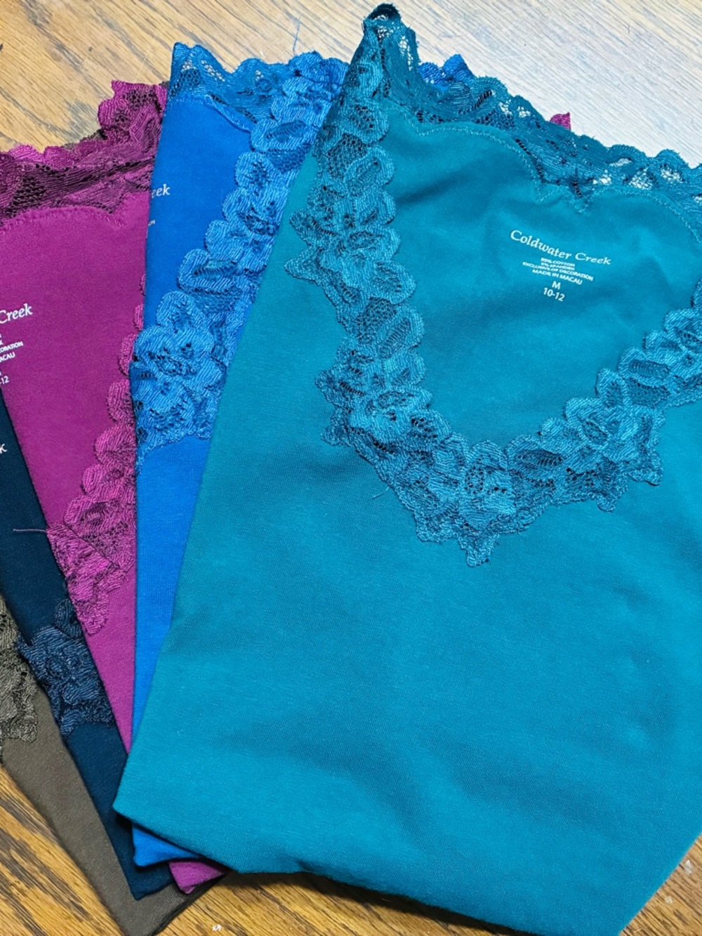 Coldwater Creek Teal Lace Trim V-neck Camisoles with Assorted Color Option.
